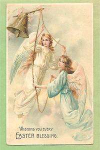 VTG PC BEAUTIFUL ANGELS IN THE CLOUDS, RINGING A SILVER BELL  
