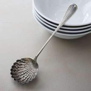 Antique Silver Scallop Monogrammed Slotted Serving Spoon:  