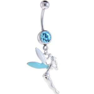    Solar Blue Gem Enamel Fairy Dust Dangle Belly Ring Jewelry