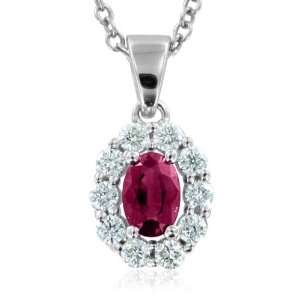 Natural Ruby and Diamond Necklace in 18k White Gold (G, SI2, 0.95 cttw 