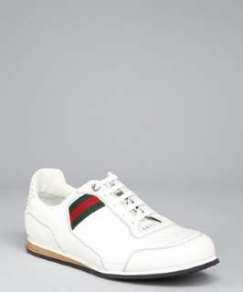 Gucci white leather web stripe lace up sneakers   