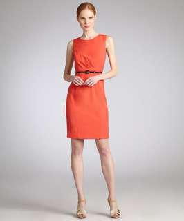 Ellen Tracy persimmon stretch pleated belted sheath dress