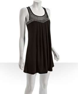 Decode 1.8 black stretch jersey mesh top beaded dress   up to 