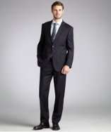Joseph Abboud navy pin striped wool two button suit with flat front 