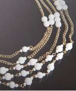 Kenneth Jay Lane white bead and gold chain multilayer necklace style 