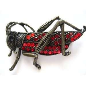   Red Crystal Rhinestone Grasshopper Insect Fashion Pin Brooch: Jewelry