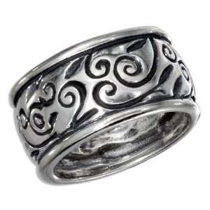   Silver Tapered Band Ring with Filigree Scrolled Edges Jewelry
