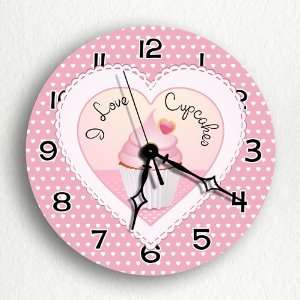  I Love Cupcakes 8 Silent Wall Clock: Home & Kitchen