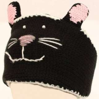   Headband Headwrap Ski 3D Animal Knit Cat Black with Pink: Clothing