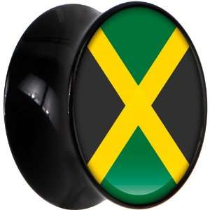  16mm Black Acrylic Jamaica Flag Saddle Plug Jewelry