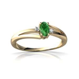 14K Yellow Gold Oval Genuine Emerald Ring Size 5: Jewelry