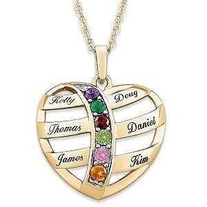   Gold over Sterling Mothers Name & Birthstone Heart Necklace Jewelry