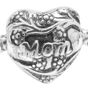  Silver Plated Large Hole Heart Bead Mom W/ Flowering 
