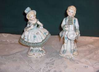 Vintage Porcelain China Pair Figurines,Tulle Net Trim  