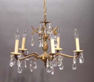 Antique Brass 5 Light Chandelier Crystal Prisms Light  