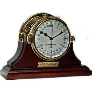    Nautical 24 Hour Brass Clock with Mahogany Stand: Home & Kitchen