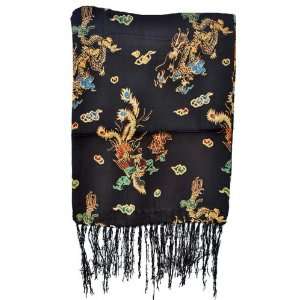  Chinese Black Dragon and Phoenix Silk Scarf Everything 