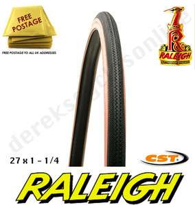 Genuine CST Raleigh Sports Bike / Racer Tyre 27 x 1 1/4 Tan / Amber 