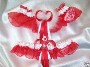 Wedding Garter Set~Handcrafted ~~ DETROIT RED WINGS ~~  