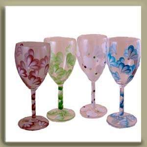  Hand Painted White Wine Glasses   Set of 4   Abby Pattern 