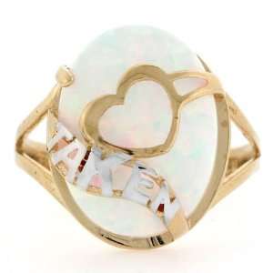    14k Solid Gold Heart Taken White Lab Opal Unique Ring Jewelry