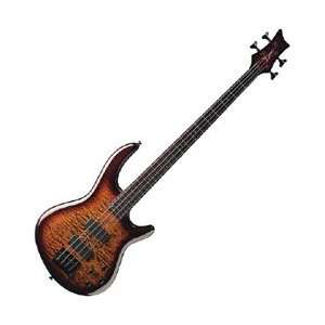  Dean Edge Quilt Top 4 String Bass, Trans Amberburst 