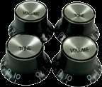 BRAND NEW set of 4 black/chrome top hat knobs for Gibson Les Paul 