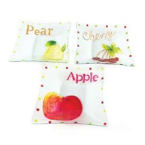   , Pear & Cherry Decorative Glass Square Fruit Bowls