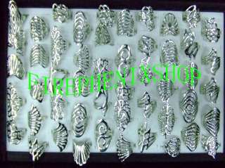 Wholesale Mixed Lots 50 Metal alloy Rings silver tone  