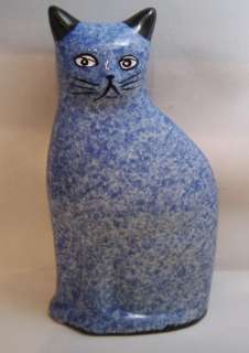 Calico China Cat Blue Porcelain 8 Black Ears Figurine  