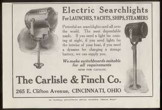 1917 Carlisle & Finch electric boat searchlights ad  