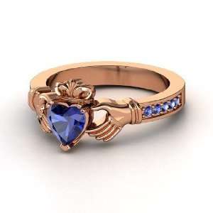  Claddagh Ring, Heart Sapphire 14K Rose Gold Ring: Jewelry