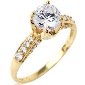    14k Yellow Gold Cubic Zirconia Modern Solitaire Ring Jewelry