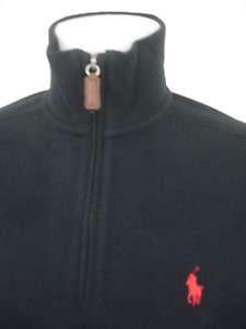 New POLO Ralph Lauren Mens 1/3 Zip Sweater Ribbed Black Red Pony NWT 