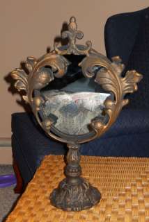 Antique L@@king Baroque Style Cast Iron Vanity Mirror  