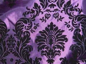 Flocked Taffeta Fabric :: High quality Purple & Black Flocking Damask 