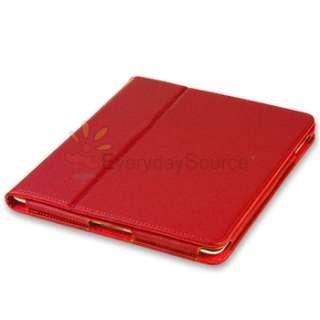 Accessory Bundle For Apple iPad 2 2nd Red Leather Gel  