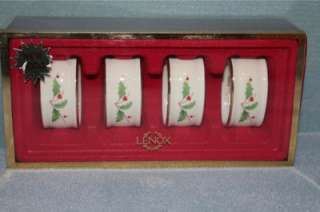 Lenox Holiday Holly Leaf Napkin Rings   Set of 4 NEW  