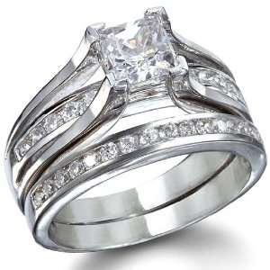  Sterling Silver Princess Cut Wedding Ring Set (8) Jewelry