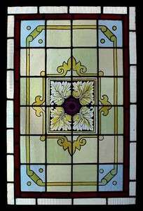 FABULOUS VICTORIAN PAINTED MAGENTA JEWEL RONDEL STAINED GLASS WINDOW 