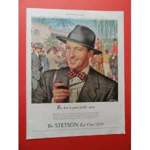 stetson hat , 1948 print advertisement (man/pipe/racetrack.) original 