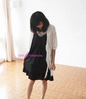 Japan Pleated Ruffle Eyelet Lace Hem Cotton Slip Dress! Black  