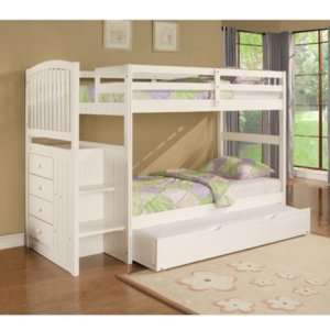 Powell Angelica White Staircase Bunk Bed   FREE Trundle!:  