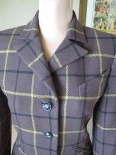 Chic HERMES vintage Brown plaid Cashmere Jacket blazer, 36  