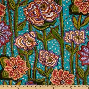   Knees Large Flower Teal Fabric By The Yard Arts, Crafts & Sewing
