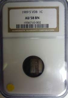 1909 S VDB LINCOLN ONE CENT NGC AU58 SUPER  