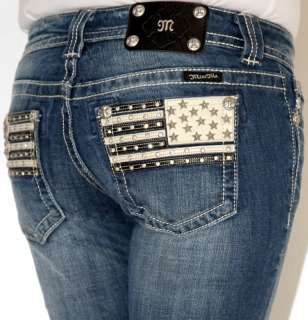   Me American Flag Leather Pocket Boot Cut Jeans 25 26 27 28 29 30 31