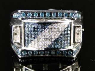   FINISH BLUE/WHITE DIAMOND PINKY FASHION DESIGNER RING 0.75 CT  
