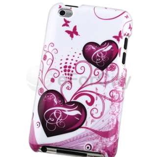 White/Pink Heart Hard Snap on Case Cover+Privacy Filter For iPod touch 