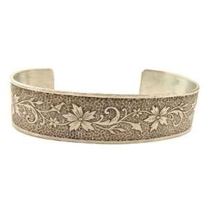   Victorian Style Sterling Silver Floral Engraved Cuff Bracelet: Jewelry
